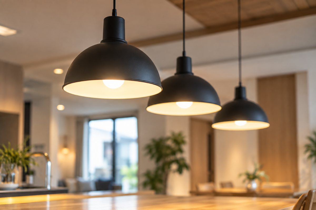 天井の照明器具をLEDに交換している様子