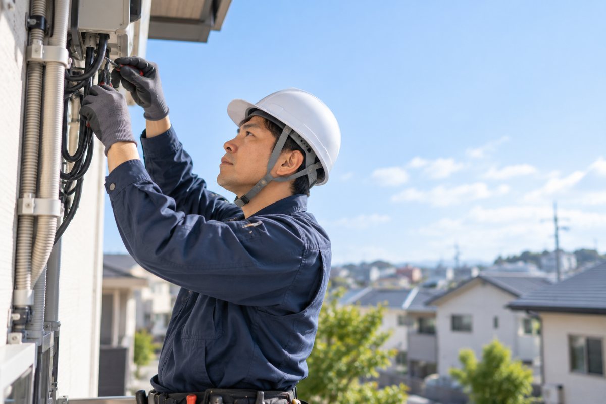 住宅の壁にコンセントを増設している様子