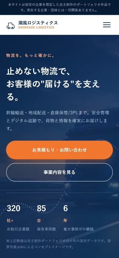 潮風ロジスティクス（物流）のスマートフォン表示